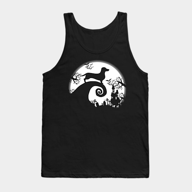 Dachshund and Halloween Moon Tank Top by Jenna Lyannion